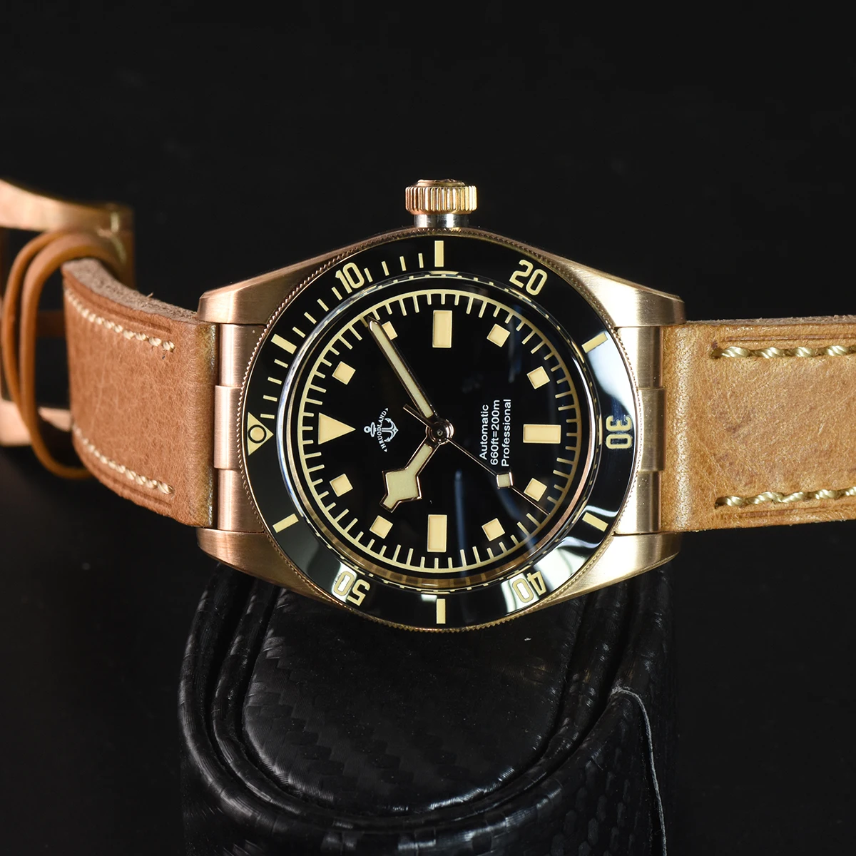 Hruodland 2025 جديد ساعة ميكانيكية للرجال PT5000 39 مللي متر ريترو فاخر برونزية F008 الياقوت كريستال Reloj Hombre