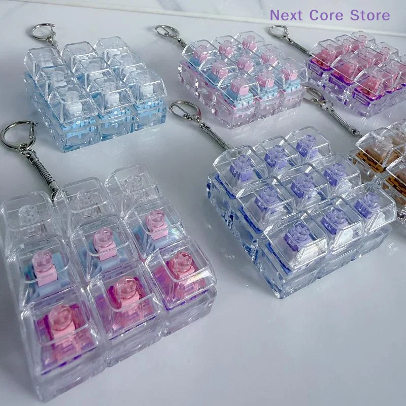 1/2/3/4/9 Key Keyboard Crystal Keycap Stress Relief Fingertip Gadget Decompression Keychain Clicker Toy