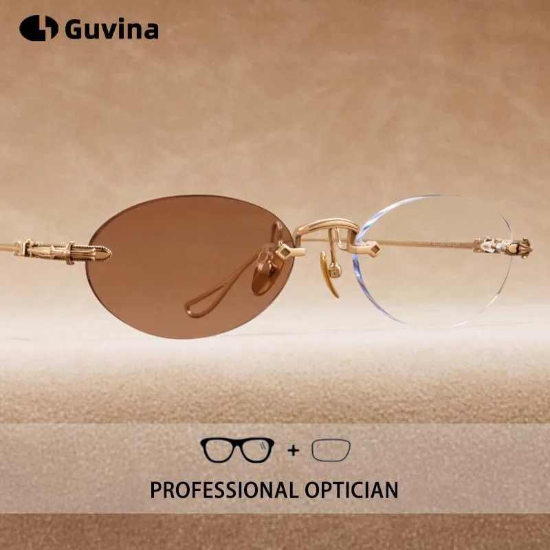Luxury Brand Designer Rimless Titanium Lightweight Prescription Sunglasses Fashion Myopia Hyperopia Ultra Tough Lenses Custom Rx
