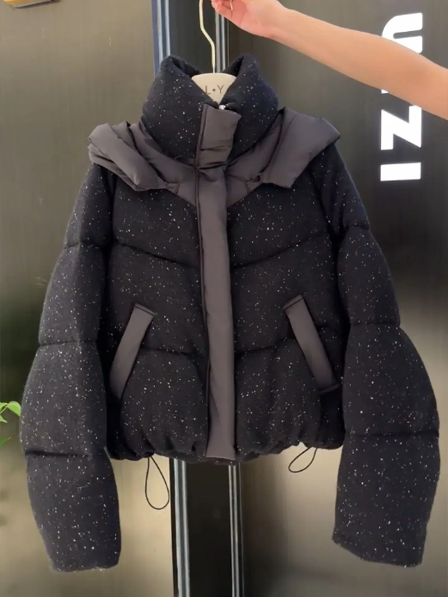 

Шапка уникального дизайна, женская пуховая куртка 2025 года, зимняя верхняя одежда Thiened Ele, повседневная одежда из полиэфирного волокна