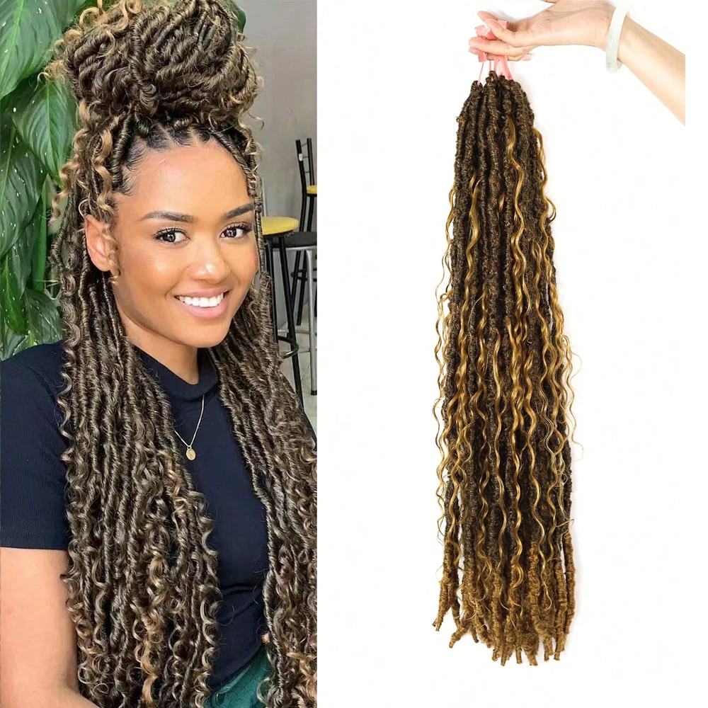 

Синтетические косички с эффектом омбре, наращивание волос, афро-дреды, искусственные локоны богини, вязанные крючком волосы с вьющимися концами, волнистые королевские локоны, предварительно заплетенные в петлю