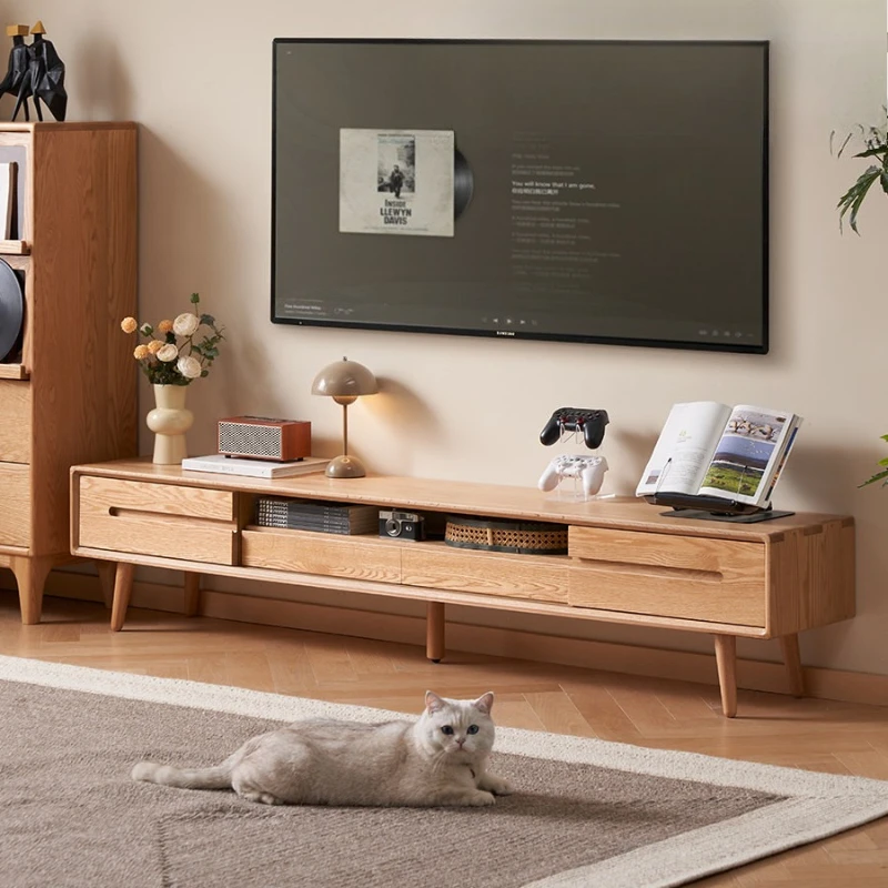 

All solid wood TV cabinet modern simple small apartment low cabinet living room Nordic oak floor cabinet A1081