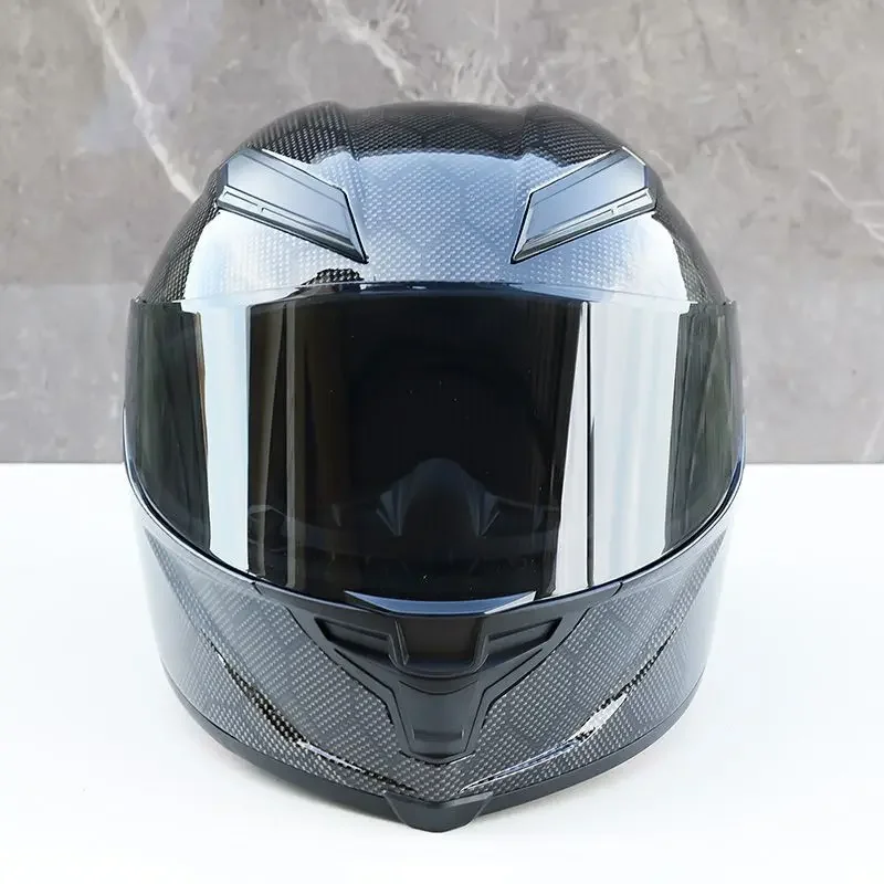 Casco de motocicleta, casco completo para vehículo eléctrico, patrón de fibra de carbono serpentina de moda, casco de cola grande, lentes de colores