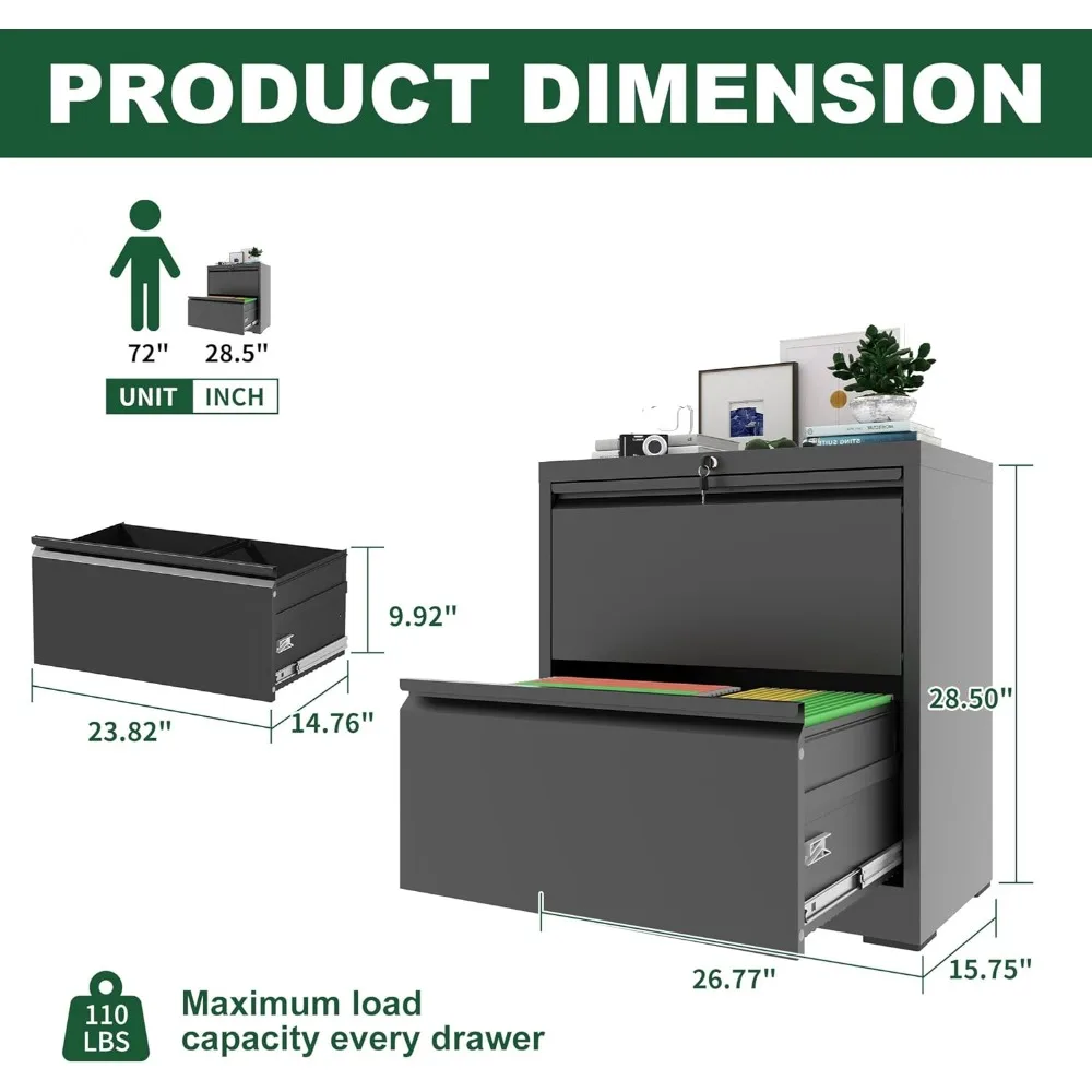 خزانة ملفات جانبية فولاذية آمنة مع قفل، ومضادة للطرف، وشرائح تمديد كاملة لحلول تخزين المكاتب