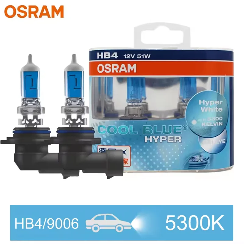 OSRAM 9006CBH HB4 9006 Halogen Headlight Bulbs 12V 51W 5300K Cool Blue Hyper White Replacement Automotive Lamps, 1 Pair