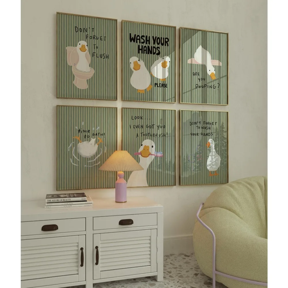 Frameless Bathroom Wall Art,Green Striped Duck Nursery Quotation,Farmhouse Digital Download,Toilet Bathroom Wall Art Decoration view 2