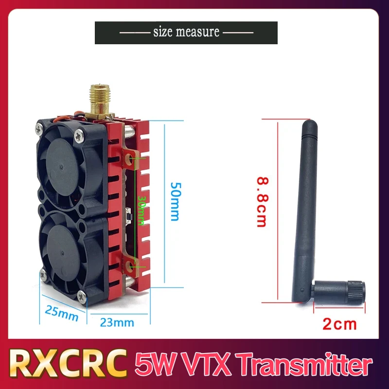

RXC 5W high-power VTX Transmitter 5.8G 48CH Built in audio silicon mic for FPV long-distance Wireless analog Remote control car.