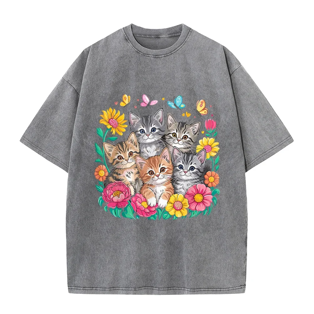 Cat Colorful Kittens Floral T-Shirt Funny Shirt 남자 Oversize Plus Size Summer Cute Print Short Sleeve Men Tee Pet Owner Graphic