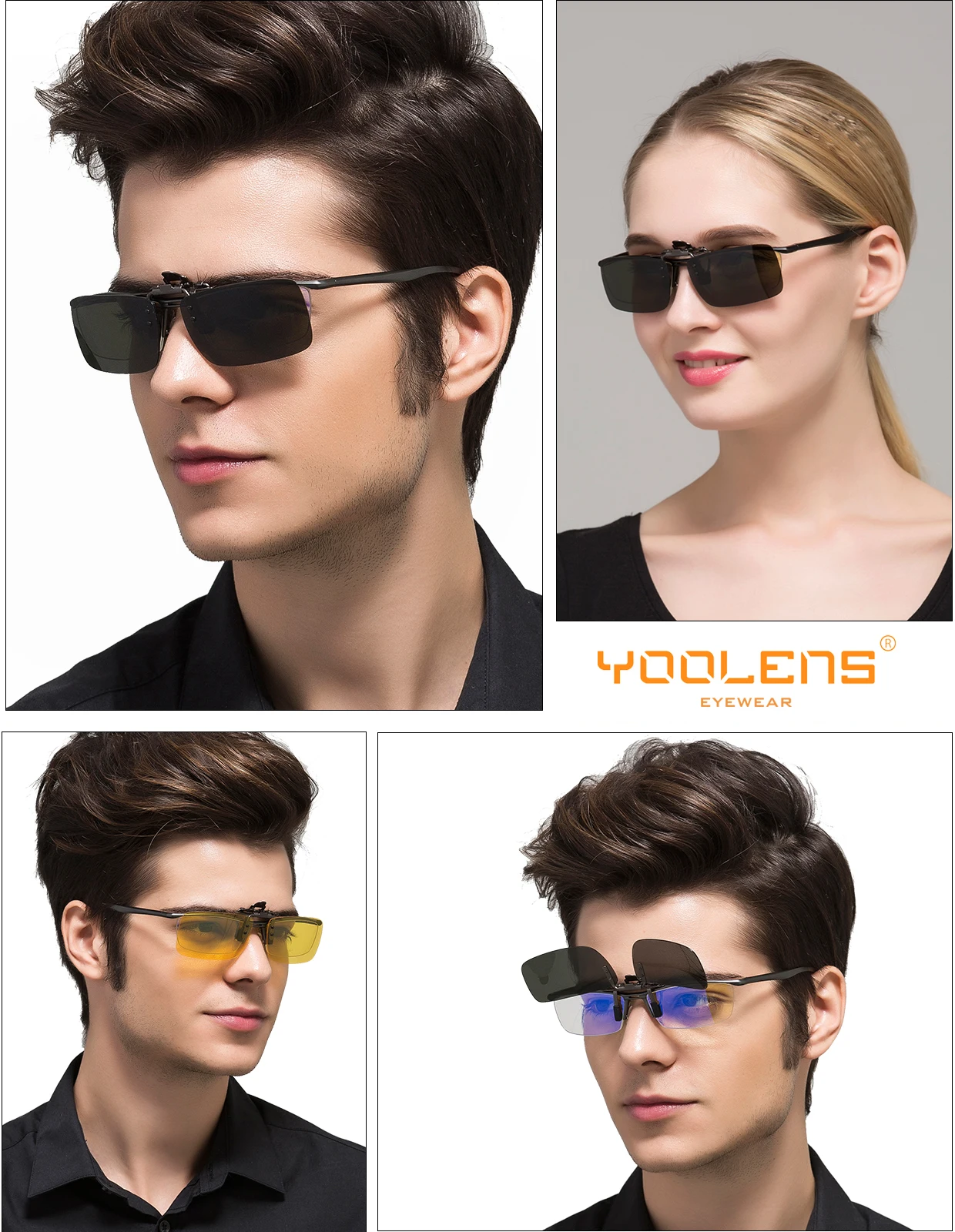 YOOLENS Polarized Fishing Outdoor Clip-on Flip Up Rimless Sunglasses for Prescription Glasses - TAC Lens with UV400