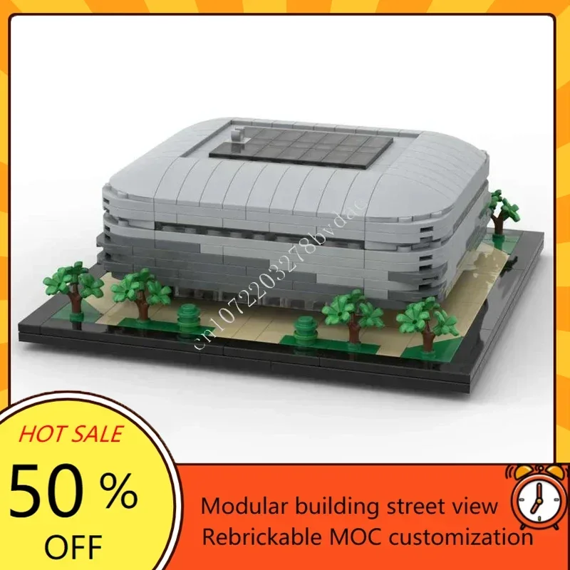 

598 шт. новый стадион Сантьяго Бернбеу, модульный MOC, креативная модель с видом на улицу, пазлы на заказ, архитектура, модель «сделай сам», детские игрушки, подарки