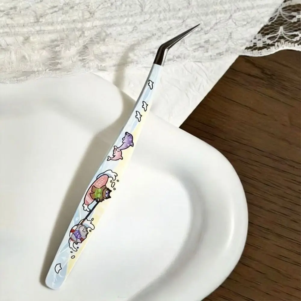 Stainless Steel Precision Tweezers Anti-static High Precision False Eyelash Tweezers Cartoon Non Slip Grip Craft Tweezers