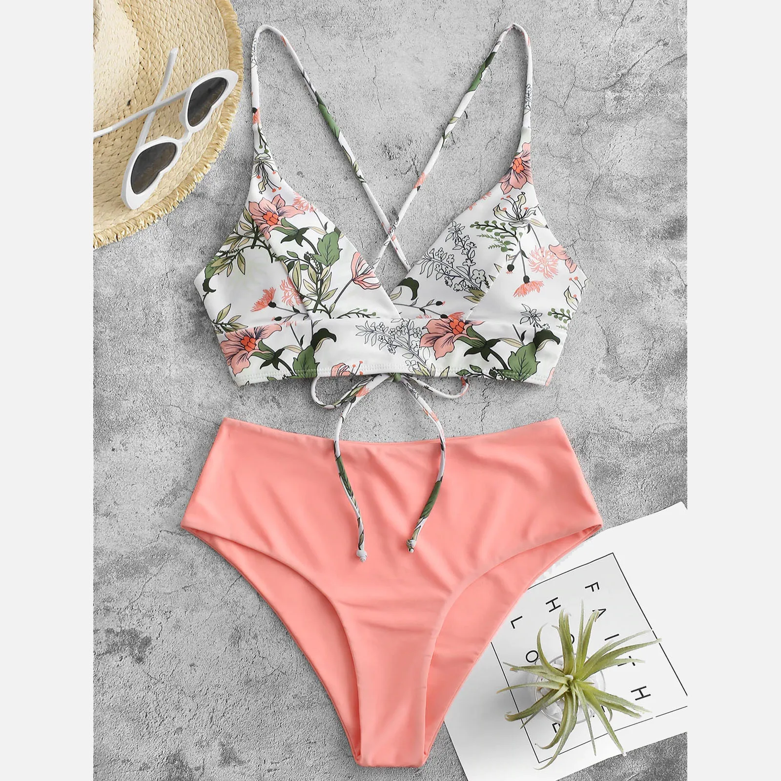 Conjunto de Bikini con estampado de flores para mujer, traje de baño de dos piezas, Tankini a la moda