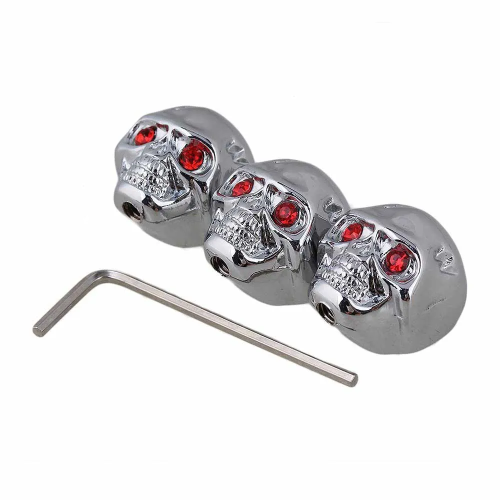 1 set of 3 Skull Head Guitar Volume Tone Control Knob Gold Chrome Black