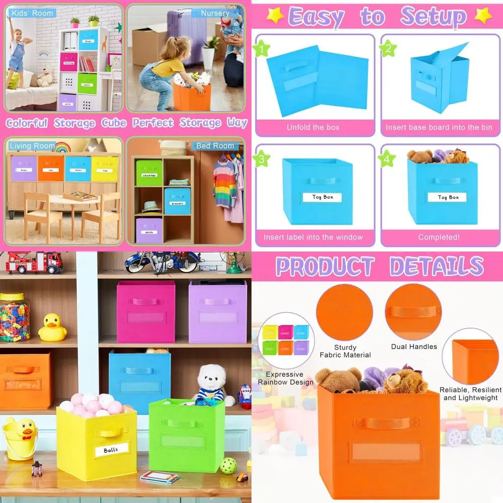 

11-дюймовые тканевые кубики для хранения с этикеткой, складные красочные контейнеры для детской одежды, игрушек, организации книг