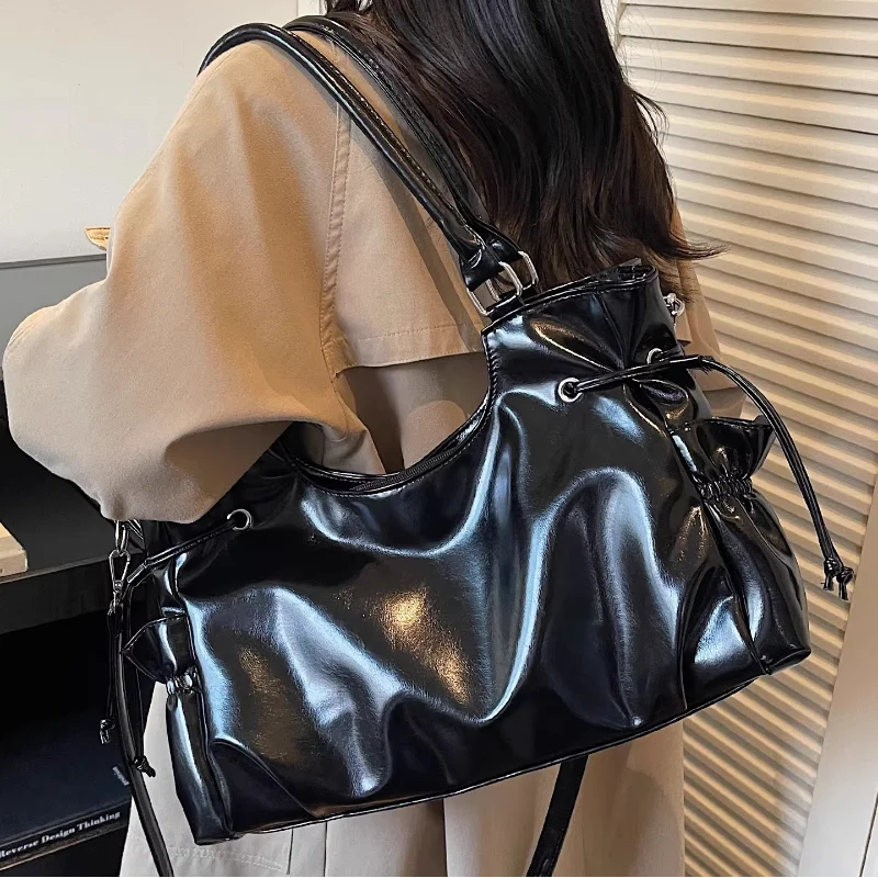 

Винтажная сумка-тоут из вощеной кожи с эффектом мятой ткани, большая вместимость, на шнурке, для работы и повседневного использования, универсальная, на плечо и через плечо