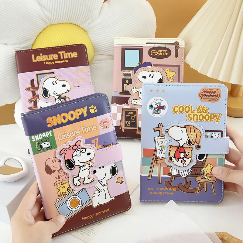 

Cute Snoopy Notebook A5 Gold Foil Diary with Button Closure Student School Logbook Stationery Gift