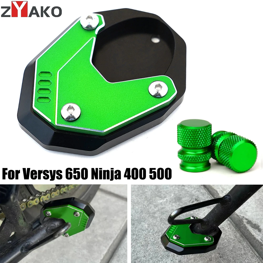 Fit For KAWASAKI Versys650 VERSYS 650 2024 Ninja 500 Ninja 400 Z400 CNC Motorcycle Side Stand Extension Kickstand Pad Tire Caps