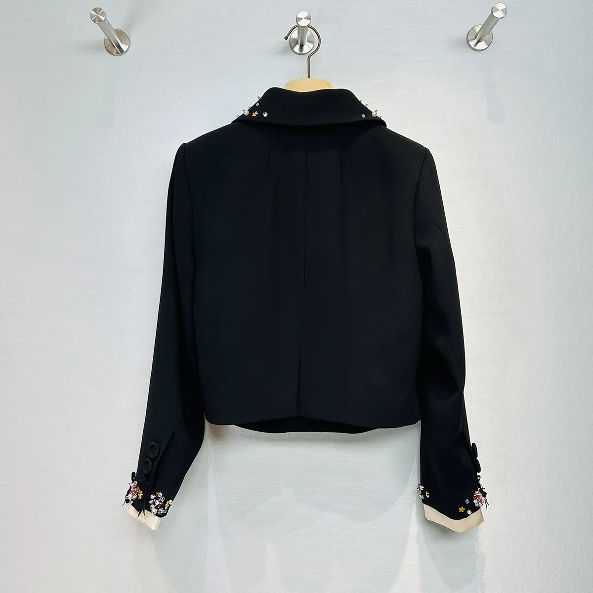 Women Polyester Notched Lapel Blazer Short Jacket with Star Sequins Trendy Autumn New blazer mujer