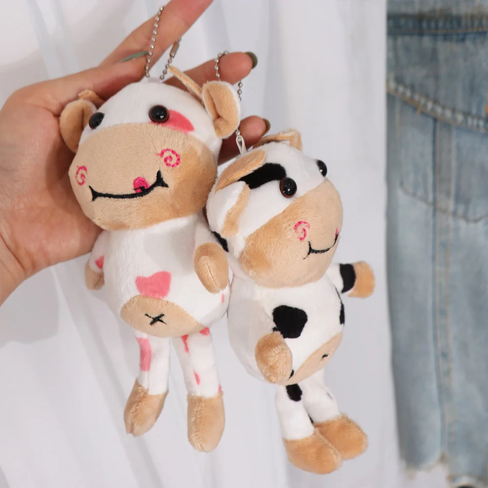 Plushie Milk Cow Keyring Cartoon Animal Soft Spotted Cow Key Chain Creative Cute Animal Stuffed Keychain Bag Pendant