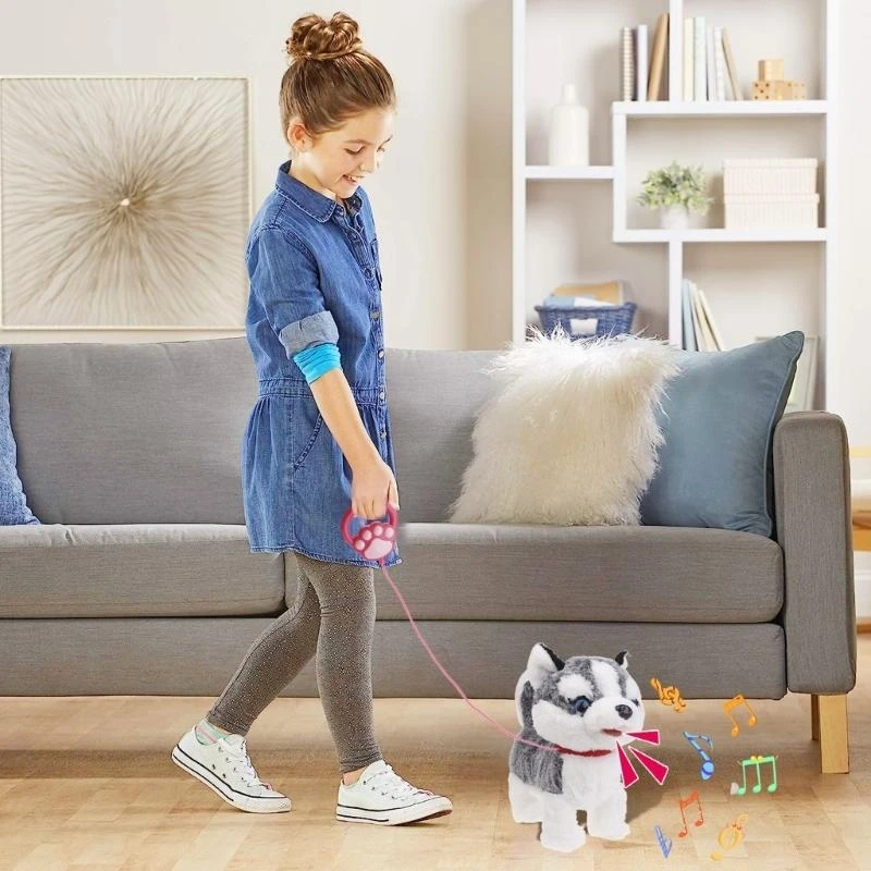 N80C Plush Dog Toy for Baby Learn to Crawl Leash Puppy Dog Toy Interactive Singing & Walking Animal Toy Kids Christmas Gift