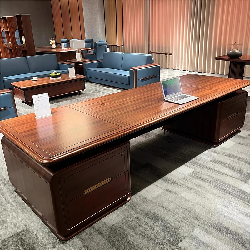 مكتب تنفيذي من الخشب البني، مكتب كمبيوتر ألعاب فاخر قوي وحديث، طاولة محطة عمل كبيرة من Mesa Escriotorio #4