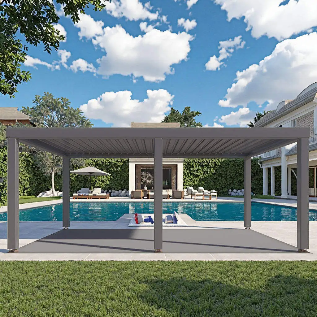 Villa Large Size Powder Coating Aluminum Alloy Pavilion Outdoor Sunshade and Rainproof Gazebo Anti Rust Swimming Pool Pergola