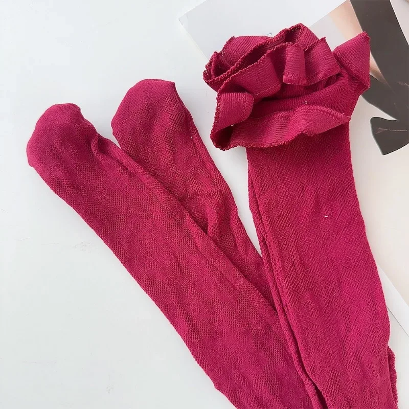 Classic Flower Lolita Kawaii Socks Lace Mesh Stocking Bottomed Pantyhose Japanese Lolita Retro Floral Rattan Red Stocking Tights
