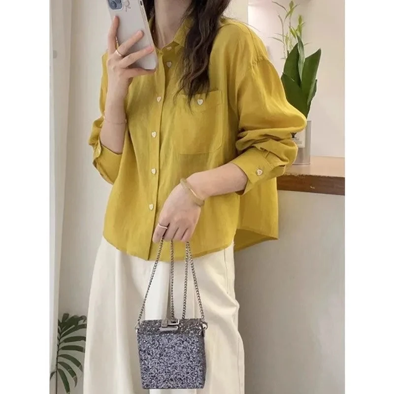 

Элегантная женская рубашка с длинными рукавами для защиты от солнца, тонкая летняя модная рубашка в стиле ретро с сердечками, верхняя одежда, рубашка из полиэфирного волокна