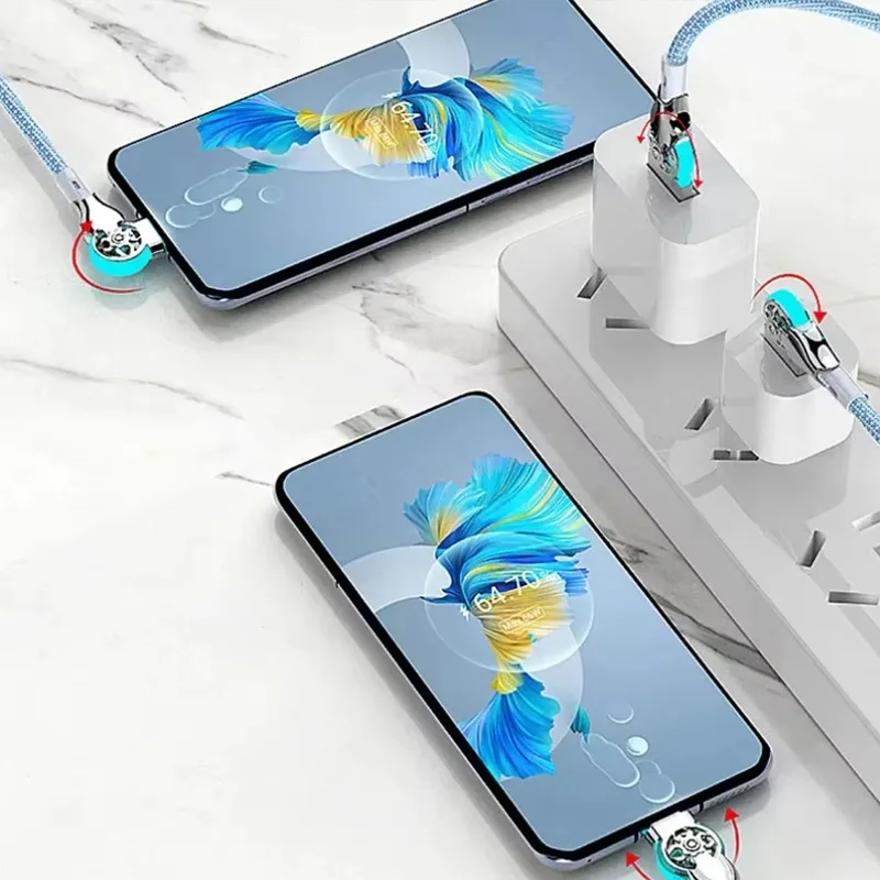 Fast Charging Cable Dual 180 Degree Elbow Rotation USB A to Type C with Light Zinc Alloy Compatible with Android iPhone 1m 2m