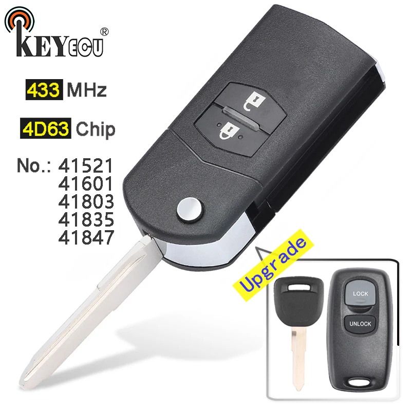 KEYECU 433MHz 4D63 Model No. 41521/ 41601/ 41803/ 41835/ 41847 Upgraded Flip Remote Key Fob for Mazda 626 RX8 2 3 323 for 6 GG S