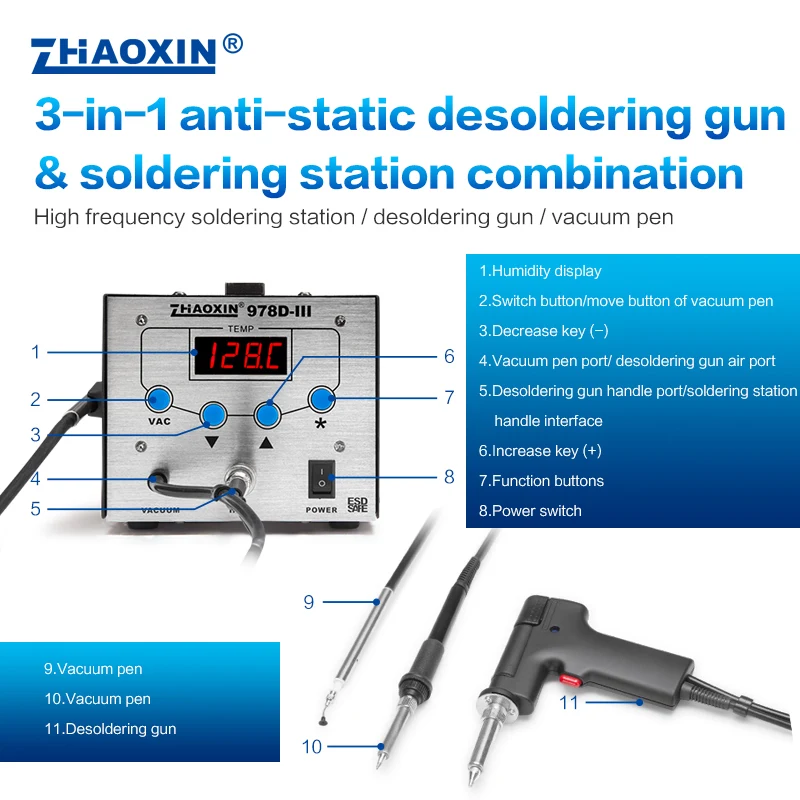 ZHAOXIN 3 IN 1 dispositivo per saldatore elettrico digitale stazione di saldatura per pistola a stagno di aspirazione stazione di dissaldatura per