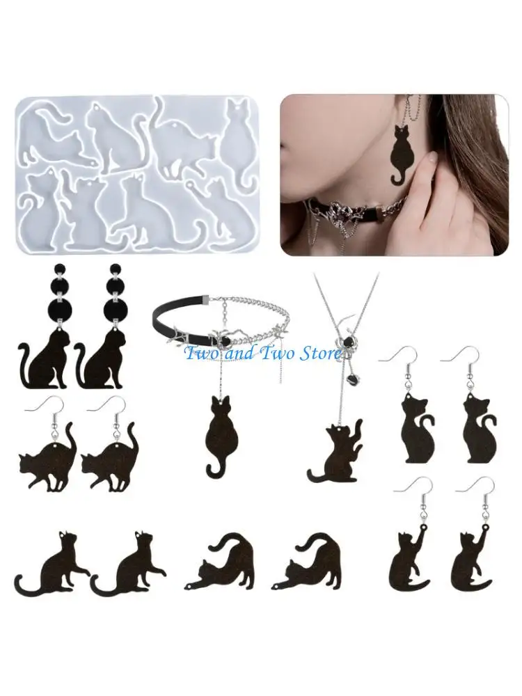 HX6F Reusable Silicone 8 Cavity Cats Pendant Charm Mold Set for Creative Gifts