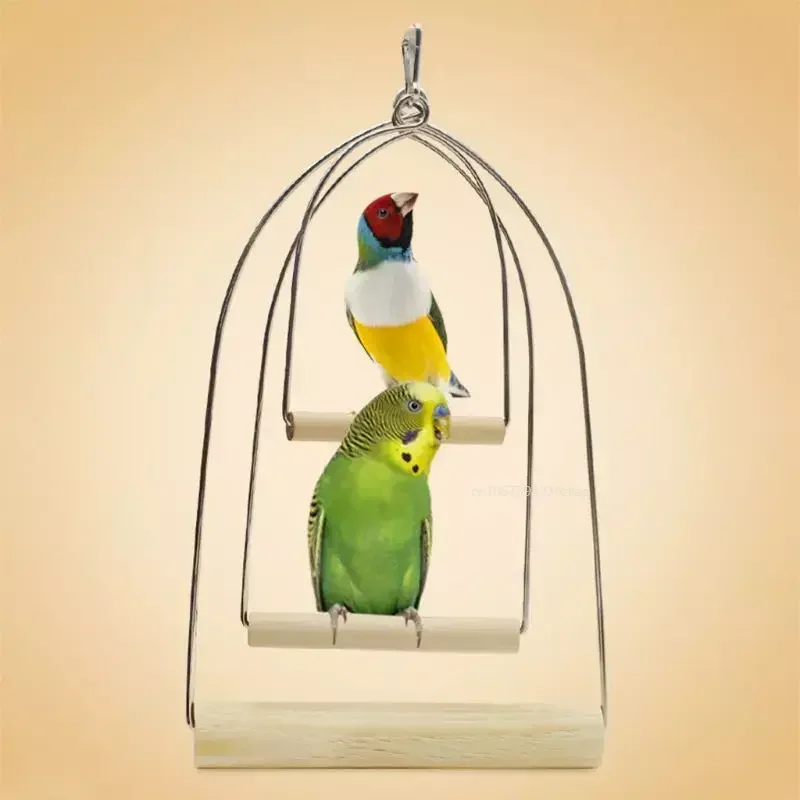 Natural Wooden Pet Birds U-shaped Perch Parrots Hanging Swing Cage Toys Stand Climbing Holder Pendant for Parakeet Macaw Cockati