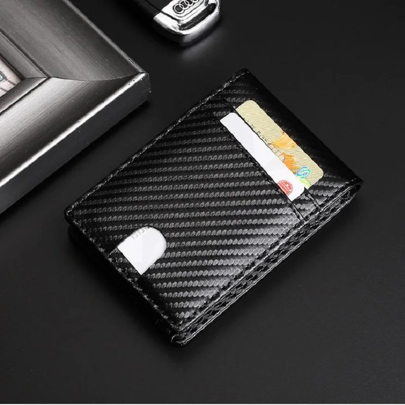 AirTag Wallet for Men Slim Front Pocket Wallet Carbon Fiber Genuine Leather RFID Blocking Airtag Bifold Card Holder Purse