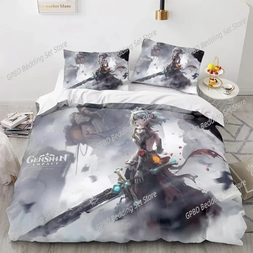 Anime Game Genshin Impact Bedding Set 3D Printed Suitable for Bedroom Duvet Cover Set With Pillowcases Kids Home Textile