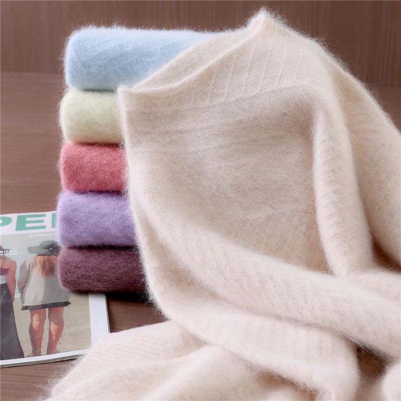 

Осень/зима, 100% норковый кашемировый свитер, женская рубашка с полувысоким воротником, короткий вязаный свитер