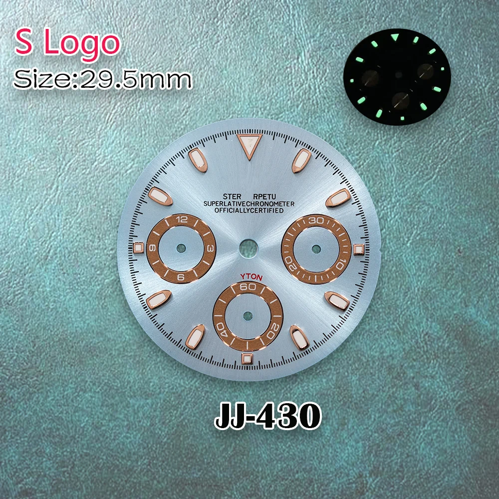 29.5mm S Logo New Panda Meteorite Blue Dial Fit VK63 Movement Green Luminous High Quality Watch Modification Accessories - view 3