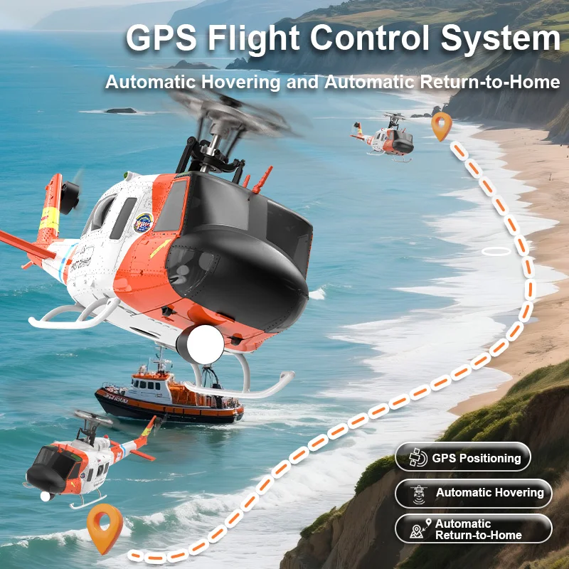 YUXIANG F07S UH-1 Huey 2.4G 9CH GPS Optische stroomlokalisatie TOF LiDAR Hoogte Hold Dual Borstelloze 1:34 Schaal RC Helicopter