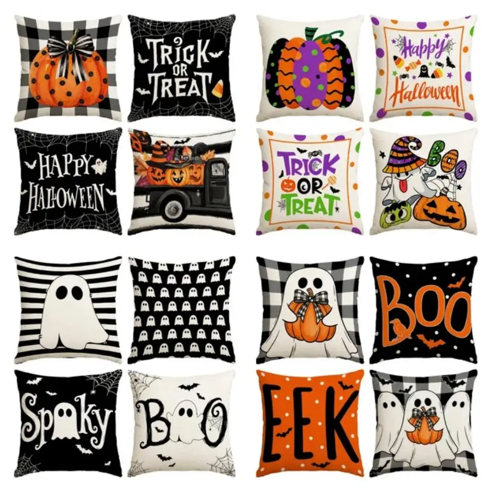 Halloween Black and White Buffalo Plaid Throw Pillow Cover Checkered Cushion Case for Sofa Couch Farmhouse Home Party Decor