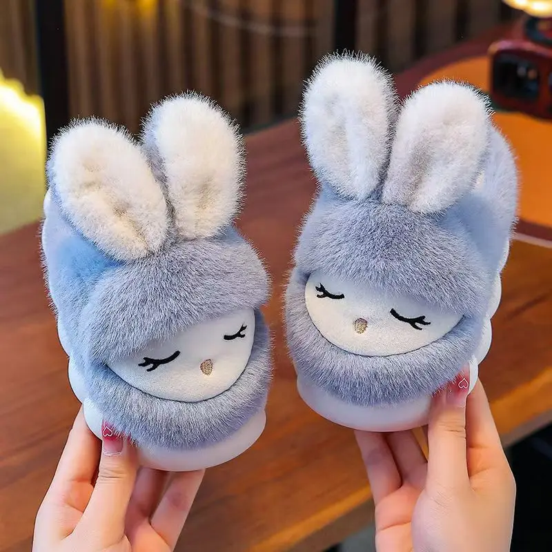 2024 Winter Children's Baotou Cartoon Cotton Slippers Boys And Girls Soft Sole Non Slip Plush Warm Home Slippers Fluffy Slippers