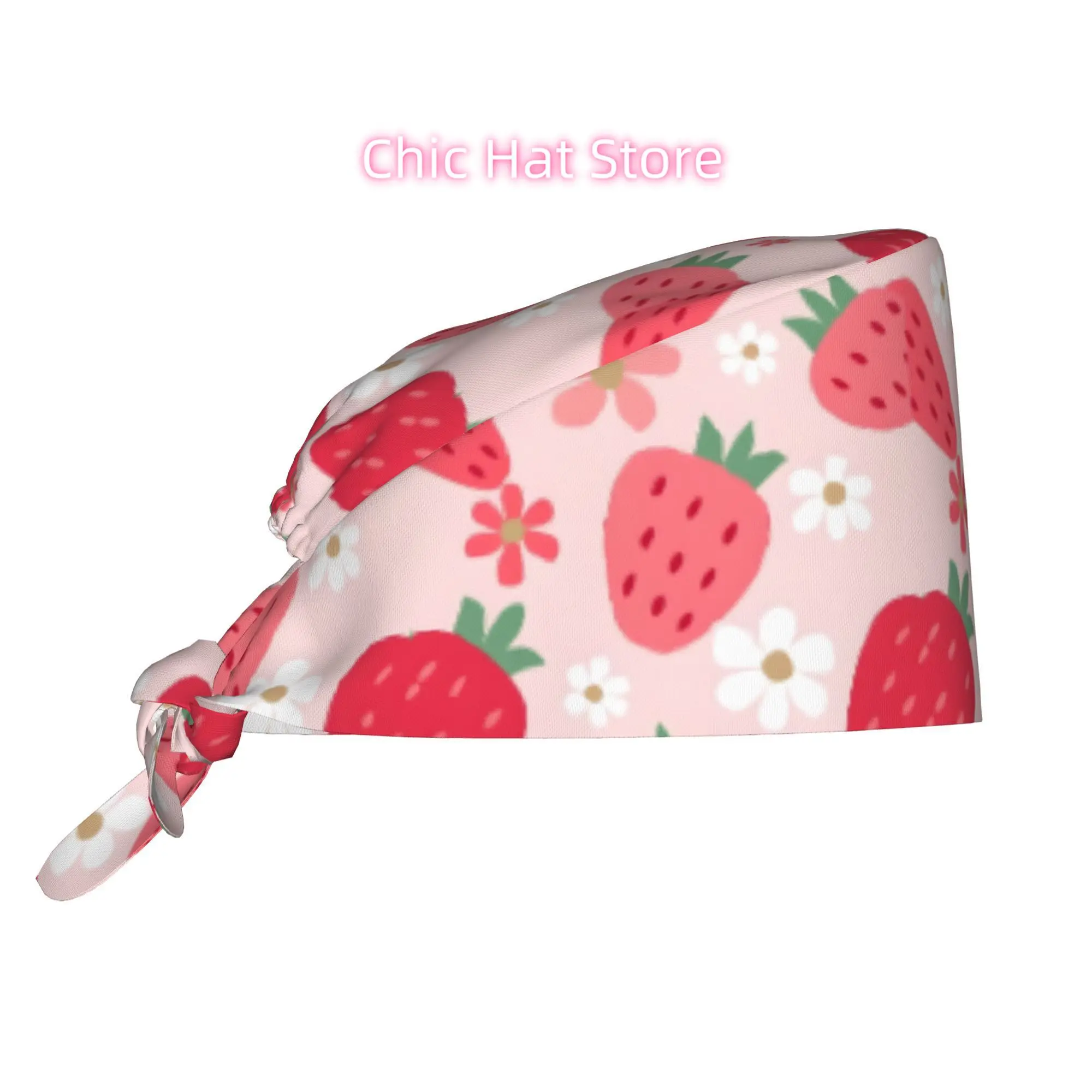 1pc Women'S Stylish Printed Work Cap - Lightweight Adjustable Skull Cap, Tie-Back Nurse Hat, Dustproof Chef & Cooking Cap, Perfe