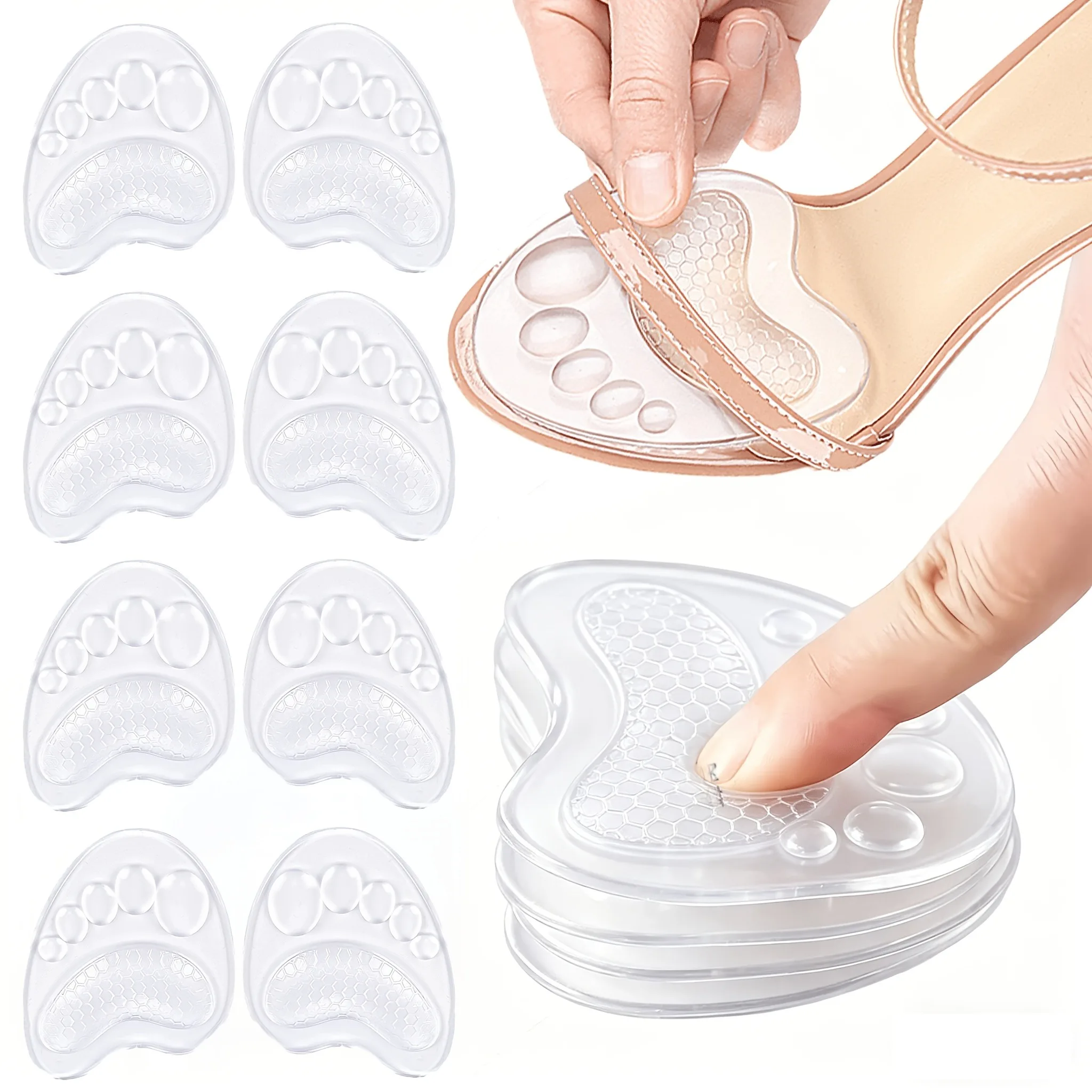 Soft Silicone Forefoot Cushion Pads Anti-Slip Gel Shoe Inserts for Women High Heels Sandals Pain Relief