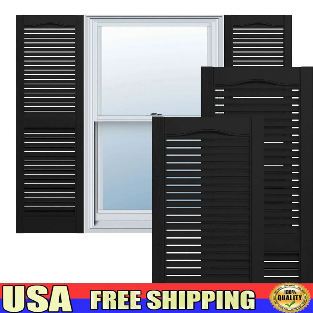 

Durable Vinyl Open Louver Shutters Pair with Color Matching Hardware Easy Installation 12x24 Inch Black Exterior Shutter