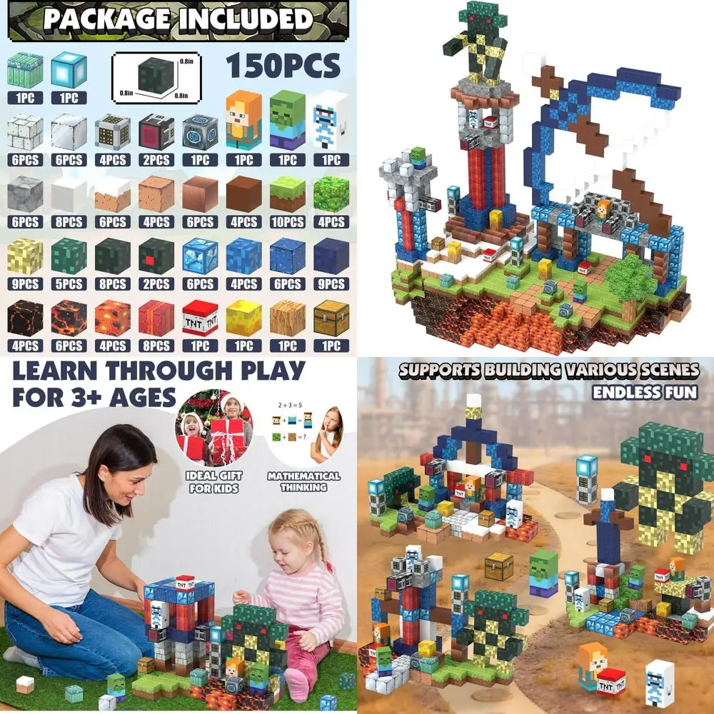 Ensemble de blocs de construction magnétiques 150 pièces 0.8-jouets éducatifs STEM pour enfants âgés de 3 ans, Cubes magnétiques inspirés du Montessori pour garçons et