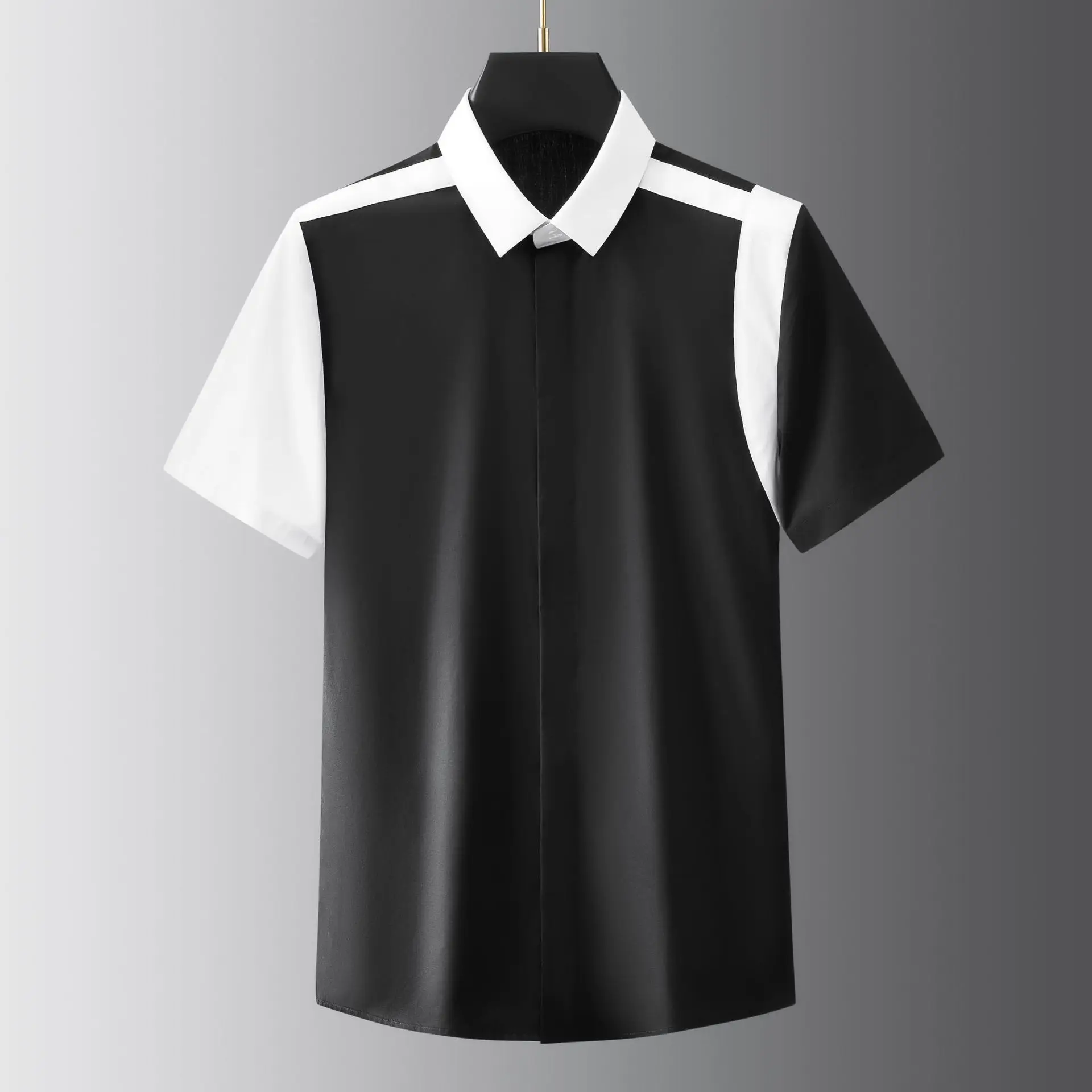 

Summer Splice Shirts Men Short Sleeve Casual Shirt High Quality Business Social Party Tuxedo Dress Shirts Streetwear Men Clothes