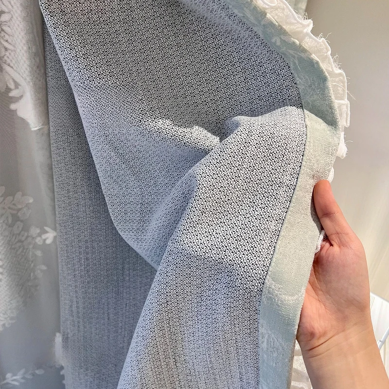 Custom Size Fashion Thick Blackout French Retro Blue Wind Chime Chenille Curtains High-end for Living Dining Room Bedroom