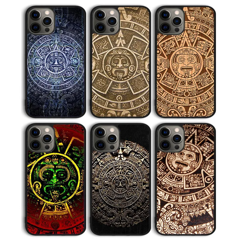 Mayan Calendar Wood Pattern Phone Case Back Cover for iPhone 16 15 SE2020 14 13 11 12 Pro Max mini XS XR X PlusS Shell Coque