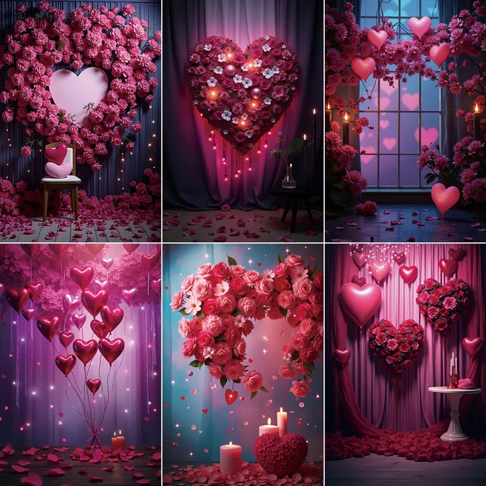 MOON.QG Pink Valentines Decor Photography Backdrop Heart Balloons Flower Photozone Background Women Birthday Decoration Supplies