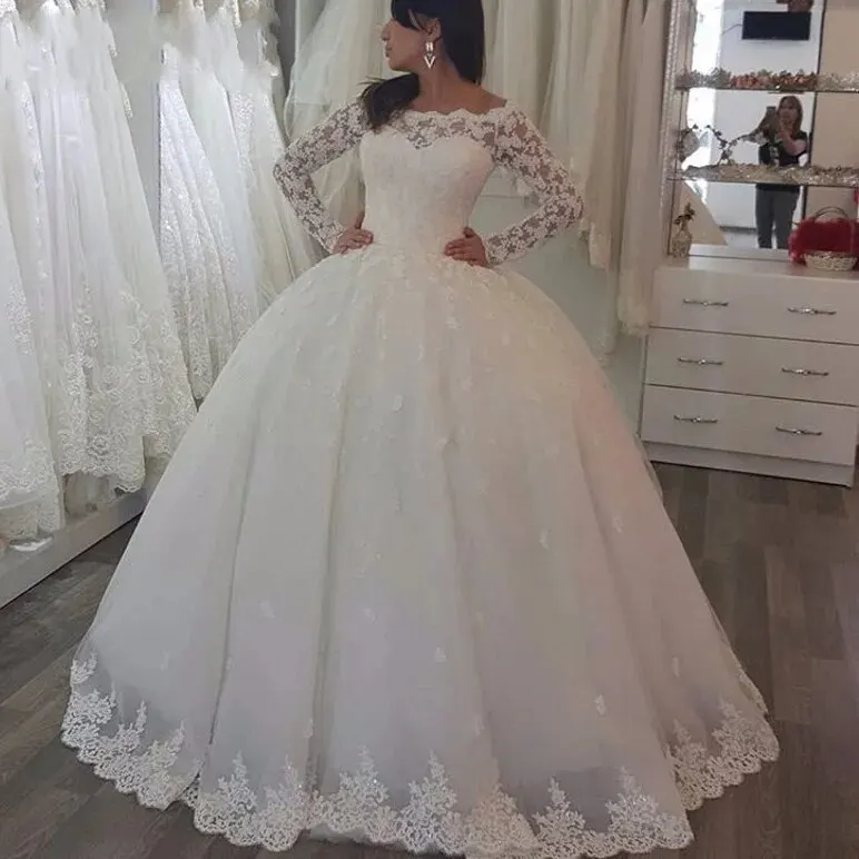 elegant-long-sleeve-lace-ball-gown-tulle-bride-wedding-dresses-floor-length-vestidos-de-noiva