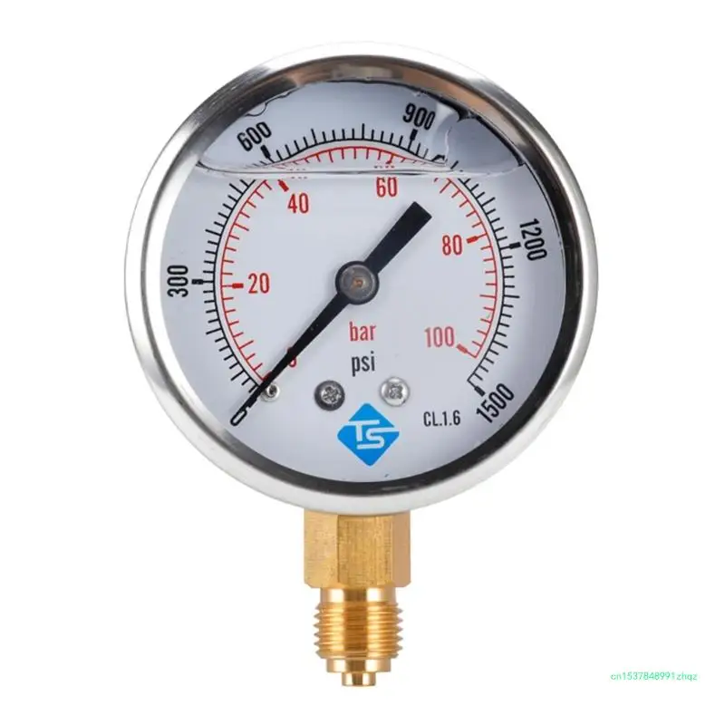 1/4'' BSP Bottom Connection 100Bar 0-1500 Water Air Oil Gas Gauge Dual Scale